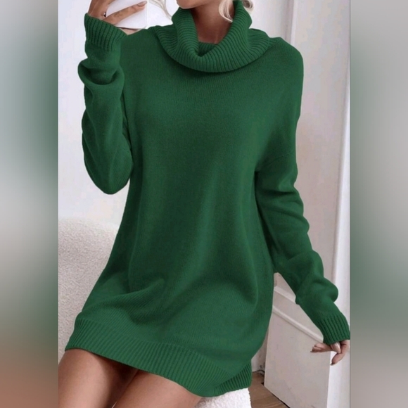 New Gorgeous Cowl Neck Knit Sweater Tunic Dress Dark Green - Picture 6 of 8
